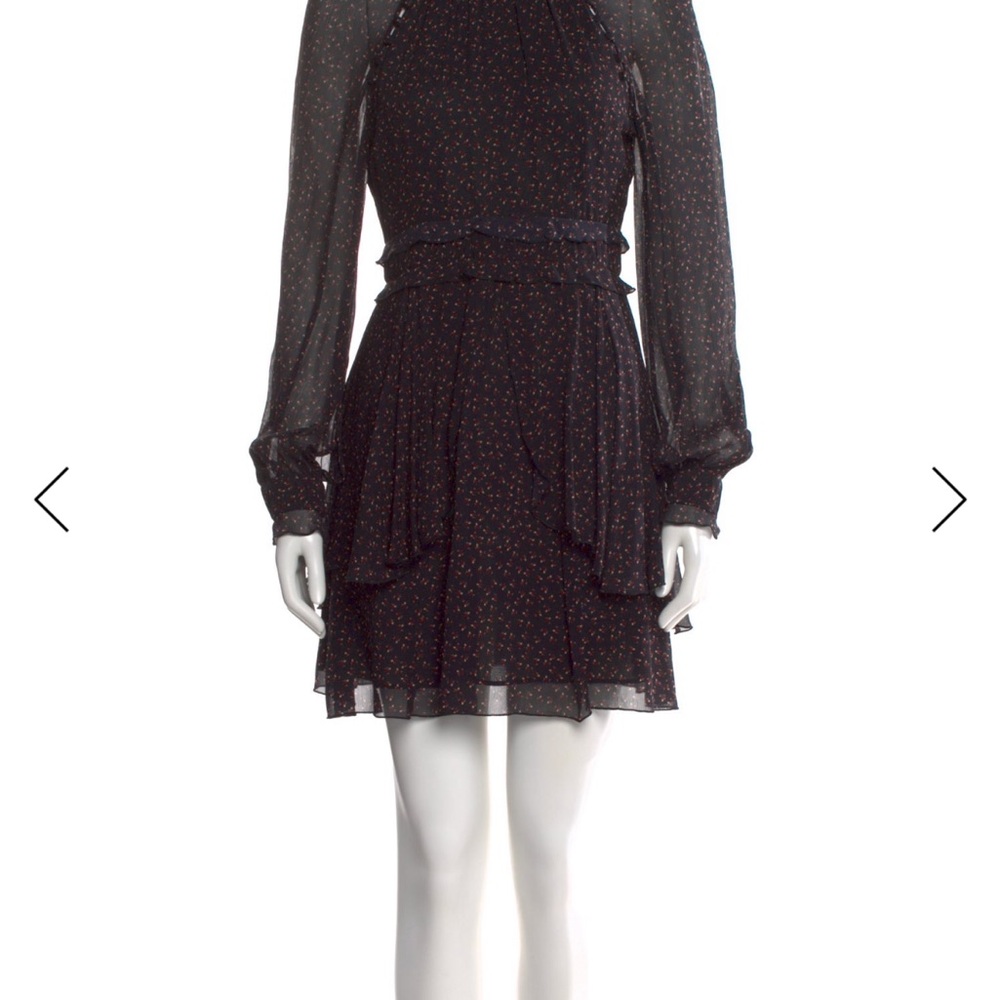 NICHOLAS Black Mini Dress with Tiny Red floral Print